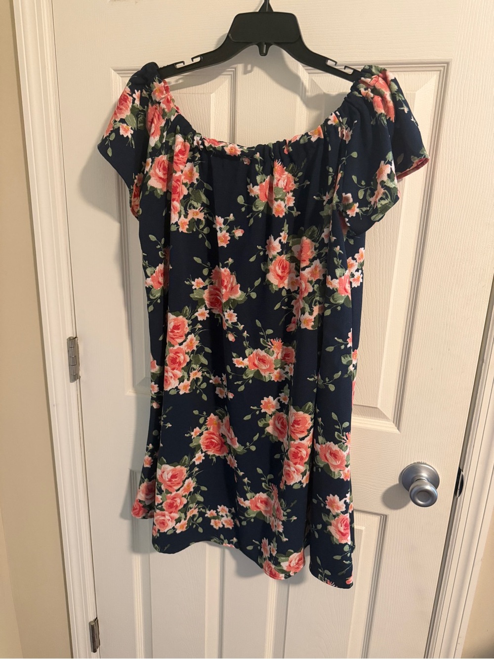 Navy Floral Off-Shoulder Women’s Dress
